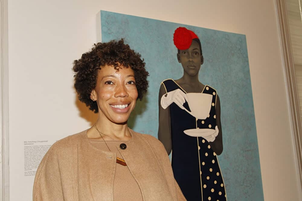Amy Sherald was the first-prize winner of the National Portrait Gallery’s 2016 Outwin Boochever Portrait Competition. Sherald’s painting is currently on view at the Kemper Museum of Contemporary Art, which is hosting the exhibition resulting from the Portrait Gallery’s triennial Outwin Boochever Portrait Competition: “The Outwin 2016: American Portraiture Today.” Courtesy of Paul Morigi, 2016/AP Images for National Portrait Gallery.