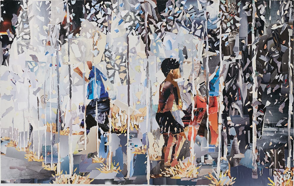 John Vusi Mfupi, Showers of Nature, 2015. Collage di riviste su carta, 126 x 80 cm. Immagine gentilmente concessa dalla Candice Berman Fine Art Gallery.