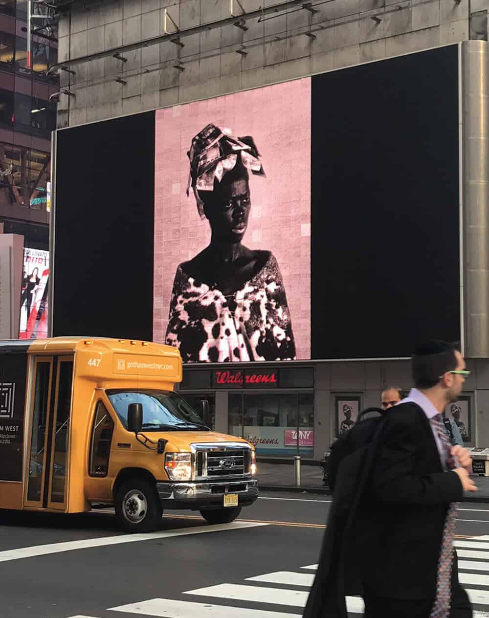 Installation shot of Zanele Muholi’s intervention in Time Square, New York City, as part of Performa 17. Courtesy of Performa.