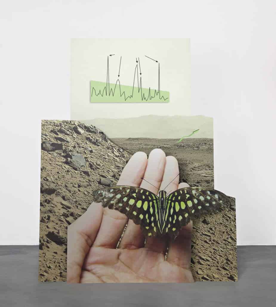 Katja Novitskova, Mars Potential (butterfly), 2015. Digital print three layers on aluminium, Cutout display, 180 x 142 x 45 cm. Courtesy of the artist, Kraupa Tuskany Zeidler galley, Greene Naftali gallery.