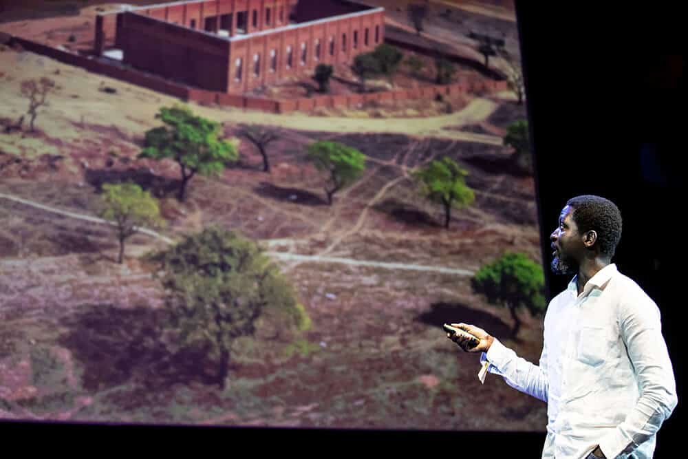 Ibrahim Mahama during his talk at Design Indaba Conference 2020. Photographer: Jonx Pillemer